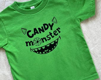 Candy Monster Halloween Tee: Kids Spooky Shirt, Trick-Or-Treat
