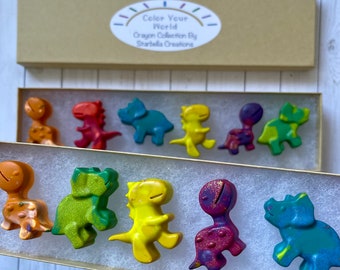 Dinosaur Mini Crayons: Summer Glitter Colors, Party Favors