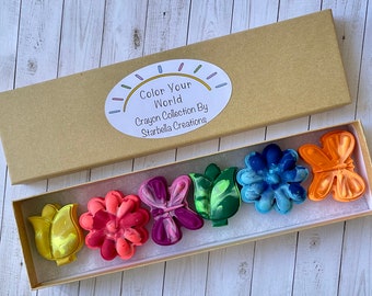 Spring Garden Crayons: Neon Flower & Butterfly Shapes