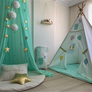 Bed Canopy, Chiffon baldachin, Mint Canopy, Kids Ceiling Hanging Tent, Canopy for Nursery Kids, Green Reading Nook, Green Crib canopy,