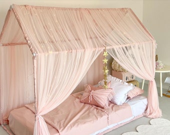 Twin Size Princess Playhouse, Baby Pink Canopy Bed, Montessori House Canopy, Montessori Bed Canopy, Baby Pink  Playhouse  Tent, Kids Beds