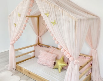Custom Baby Pink Tulle Bed Canopy, Montessori Crib Canopy