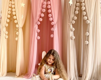Canopy Bed, Tulle Canopy Curtains, Bed Curtains, Reading Nook, Kids Bed Canopy, Crib Netting, Dusty Pink Crib Netting, Bed Canopy