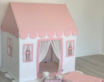 Playhouse, Kids Playhouse in Pink and White, Canvas Play house Tent , Cotton Teepee, In doot canvas teepee