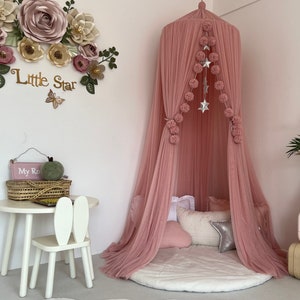 Blush Canopy, Dusty Pink Tulle Canopy, Pink Bed Curtains, Crib Canopy, Kids Tent, Canopy Bed Cover, Canopy Curtain