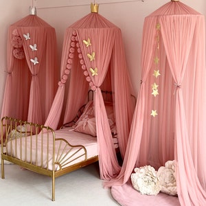 Blush Kids Bed Canopy, Nursery Crib Canopy, Kids Canopy, Crib Netting, Dusty Pink Canopy Bed, Tulle Princess Tent, Bed Curtains