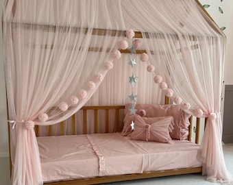 Baby Pink Tulle Canopy, Customized Montessori Bed Canopy, Montessori Bed Curtains, House Bed Curtains, Crib Canopy for Bed Frame