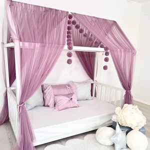 Opera Mauve Canopy,  Montessori Bed Canopy, Customized Bed Curtains, Canopy for House Bed, Canopy tent, Canopy bed, Pink Bed Curtains