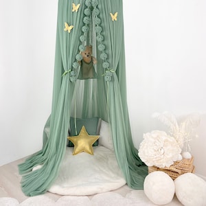 sage green canopy, tulle canopy,green kids canopy, canopy bed, reading corner