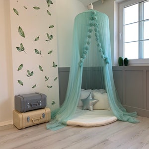 Mint Tulle Canopy with 14 M Tulle, Green Canopy Curtains, Bed Canopy, Princess Canopy Bed, Nursery Crib Canopy, Boho Canopy, Kids Canopy