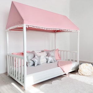 Pink Roof Canopy, Roof for House Bed, Roof Cover; Montessori House Tent, Bed Canopy Roof, Play Tent, Cotton  Tent Cover, Bed Canopy