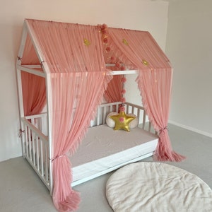 FRILL Blush Canopy Bed, House Bed Canopy, Montessori Bed Curtains, Canopy for Montessori Bed, House Bed Curtains, Customize Canopy
