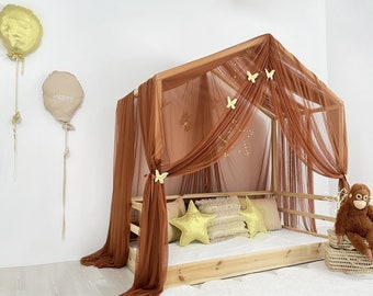 PLUS Cinnamon Canopy, Customized Bed Canopy, House Bed Curtains, Montessori Canopy,Canopy Tent, Canopy for Crib,Brown bed house bed  canopy