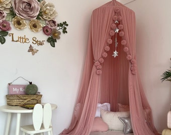 Blush Canopy, Dusty Pink Tulle Canopy, Pink Bed Curtains, Crib Canopy, Kids Tent, Canopy Bed Cover, Canopy Curtain