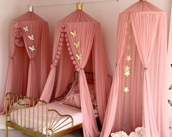 Blush Kids Bed Canopy, Nursery Crib Canopy, Kids Canopy, Crib Netting, Dusty Pink Canopy Bed, Tulle Princess Tent, Bed Curtains