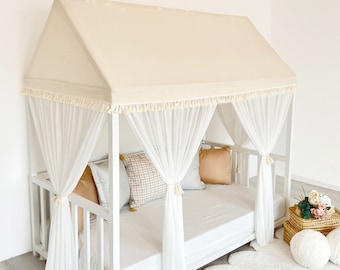 Bed Canopy White; Custom Canopy; Boho Bed Canopy; Bed Canopy Kids, Canvas Canopy; Canopy Bed Curtains; Canopy Bed Frame, House Bed Canopy