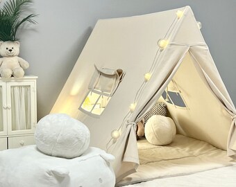 Tipi für Kinder, Baumwolle Tipi, Zelt für Jungen, Canvas Kinderzelt, Boho Kinder Tipi, Spielhaus für Kinder, nordisches Zelt für Mädchen und Jungen