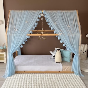 Blue Tulle Canopy, Customized Montessori Bed Canopy, Montessori Bed Curtains, House Bed Curtains, Crib Canopy for Bed Frame