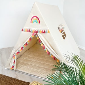 Rainbow Camping Tent, Cotton Teepee, Tent for girls, Canvas Kids Tent, Kids Play Tent, gifts for kids, kids play teepee, kids room decor