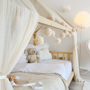 Cream House Bed Canopy • Custom Montessori Bed Curtains • Fits Different Models• Soft Tulle Drapes image 3