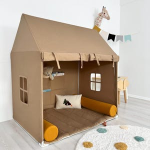 Canvas Indoor Playhouse Tent: Beige Kids Play Castle