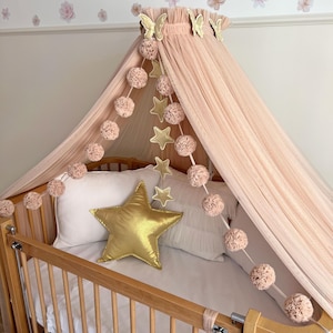Baldacchino per culla color champagne, baldacchino per lettino per bambini, tende per letto a baldacchino, baldacchino in tulle per bambina, tende per letto, baldacchino per culla, baldacchino per neonati, baldacchino
