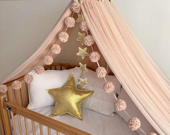 Dossel de berço cor champanhe, dossel para cama de bebê, cortinas de dossel para cama, dossel de tule para menina, cortinas para cama, dossel para berço, dossel para bebê