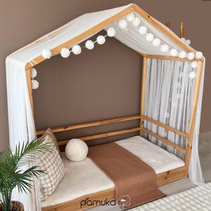 White Montessori Bed Curtain, Tulle Canopy, Customized Montessori Bed Canopy, House Bed Curtains, White Crib Canopy, Princess bed