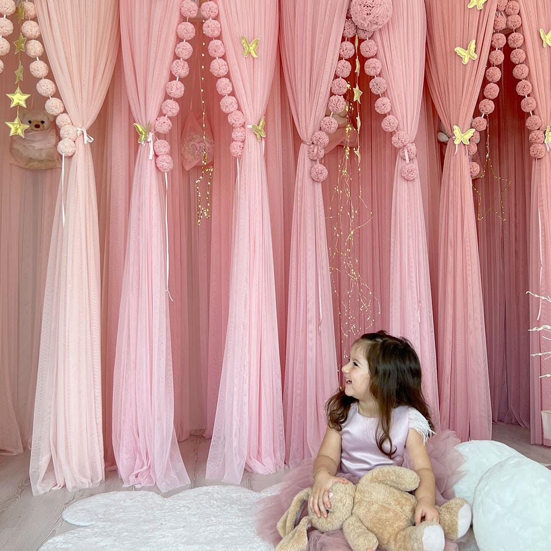 Pink Tulle Kids Bed Canopy, Princess Reading Nook