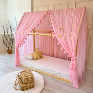 DELUXE Pink Bed Canopy, Montessori Bed Curtains, Canopy Bed, House Bed Curtains, Montessori Bed Canopy, Canopy Tent, Crib Netting
