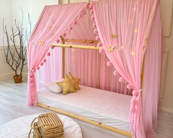 Deluxe Pink Tulle Bed Canopy, Montessori Custom Curtains