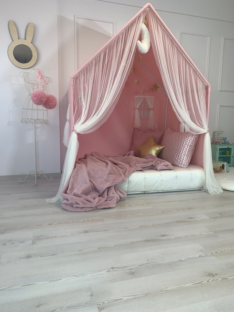 Montessori House Bed, Pink Canvas Teepee, Playhouse Tent, Cotton Play House, Montessori Bed, Teepee for Girls, Small Play Cottage, Teepee image 5