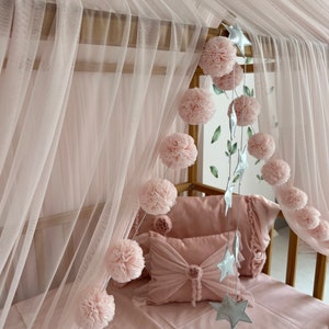 Dosel de tul rosa bebé, dosel de cama Montessori personalizado, cortinas de cama Montessori, cortinas de cama de casa, dosel de cuna para marco de cama imagen 6