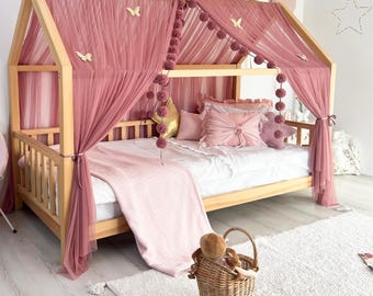 Dusty Rose Montessori Bed Canopy, Personalized  Bed Canopy, Canopy for House Bed, Canopy tent, Canopy bed, Canopy for Crib,Bed Curtains