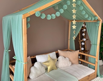 Sage Green House Bed Canopy Curtains, Custom Tulle Canopy