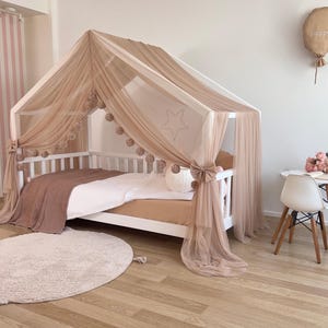 Mink Canopy, House Bed Curtains, Montessori Canopy, Canopy Tent, Custom Size Bed Canopy, Brown Bed House Bed Canopy