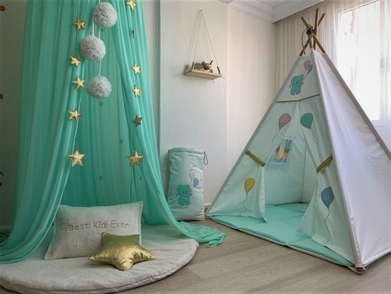 Bed Canopy Chiffon Baldachin Mint Canopy Kids Ceiling Etsy