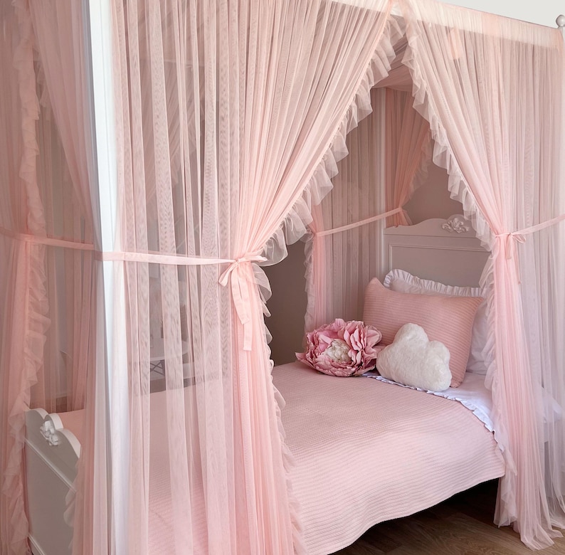 DELUXE with FRILL Baby Pink Canopy Bed, Poster Bed Full Curtains, Montessori  Canopy, Custom Bed Curtains, Canopy Bed Curtains, Poster Bed