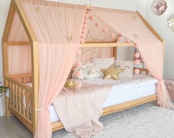 Salmon Montessori Bed Canopy, Personalized  Bed Canopy, Canopy for House Bed, Canopy tent, Canopy bed,Crib Canopy,Bed Curtains