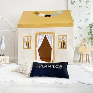 Yellow Playhouse Tent, Indoor Tipi, Play House Teepee, Canvas Playhouse, Boho Playhouse Kids Rooms Decor, Kids Tent, Mustard Cotton Teepee
