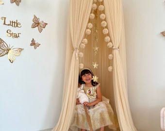 FAIRY DELUXE Champagne Canopy, Beige Tulle Canopy, Bed Curtains, Champagne Bed Canopy,Crib Canopy,Kids Tent, Canopy Bed Cover,Nursery Canopy