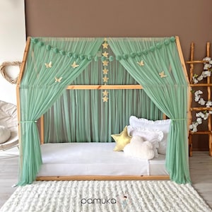 Green Montessori Bed Canopy, Personalized  Bed Canopy, Canopy for House Bed, Canopy tent, Canopy bed,Crib Canopy,Bed Curtains,Sheer Canopy
