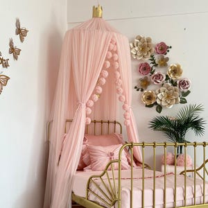 Pink Tulle Canopy Bed Curtains for Girl Rooms  Princess Nursery Decor Girl Gift idea for Nursery Rooms  Hanging Reading Nook Tent