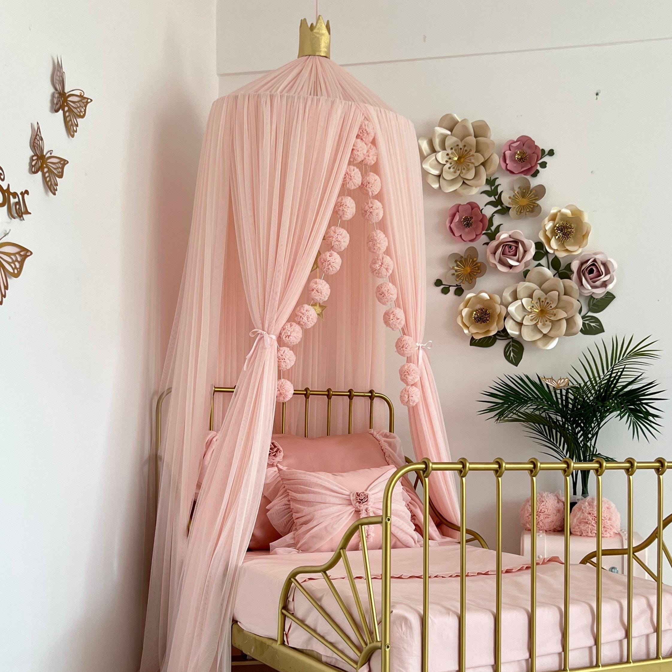 Pink Tulle Canopy Bed Curtains for Girl Rooms Princess Nursery Decor Girl Gift idea for Nursery Rooms Hanging Reading Nook Tent