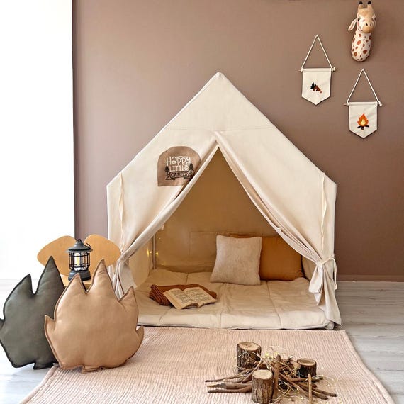 Personalized Happy Little Camper Kids Tent, Neutral Adventure Playhouse  Fort, Cozy Reading Nook - Etsy