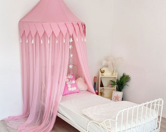 Pink Half Rounded Canopy, Hanging Play Tent, Canopy Bedding, Reading Nook Tent, Girls Canopy, Play Corner, Kids Reading Corner, Canopy Tent