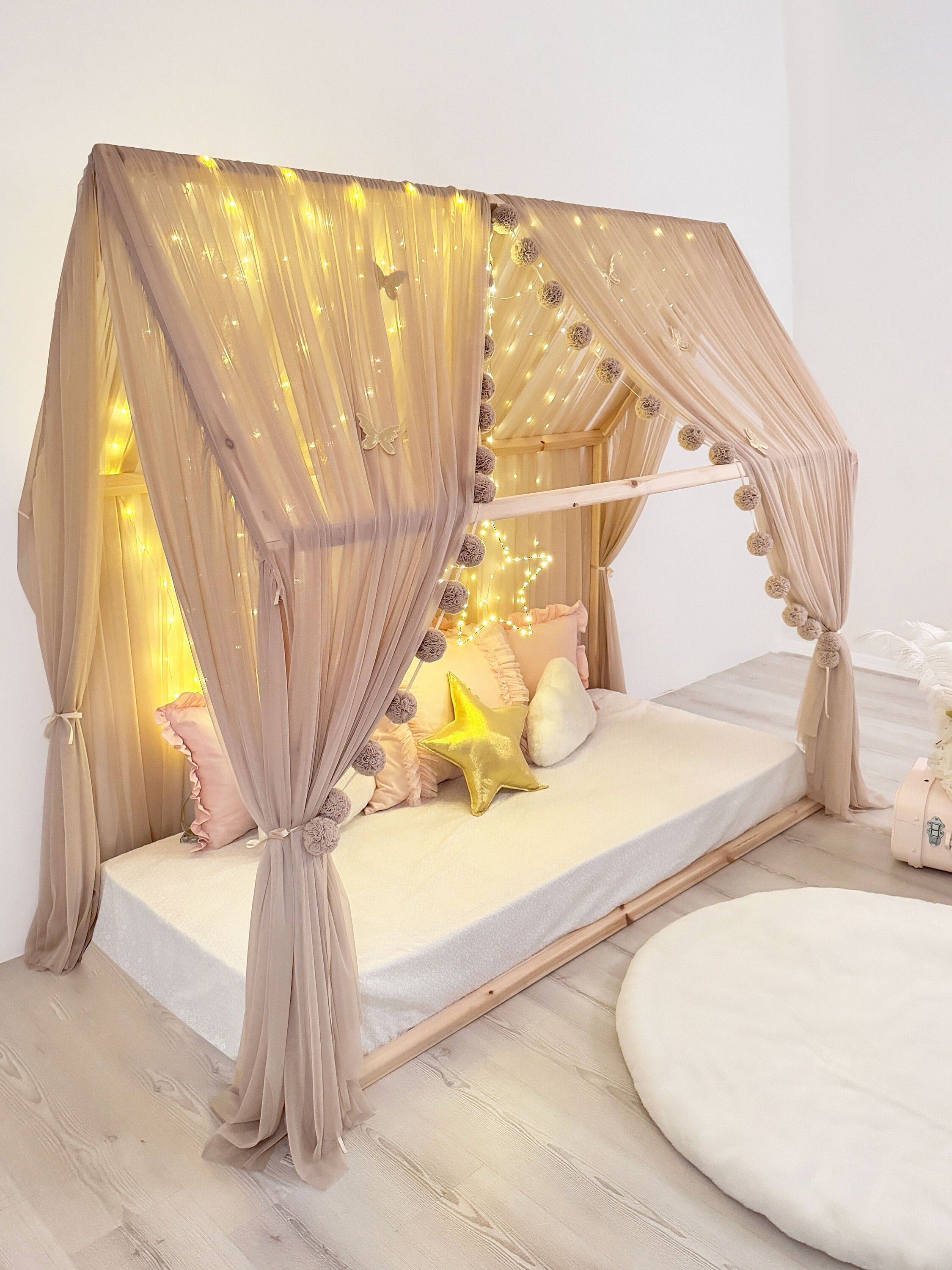 Custom Tulle Bed Canopy: Montessori House Bed Curtains