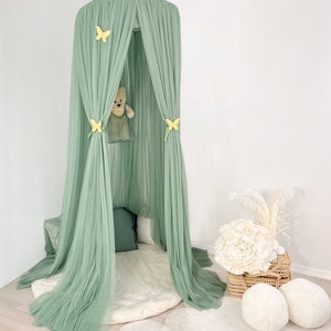 sage green canopy, tulle canopy,green kids canopy, canopy bed, reading corner
