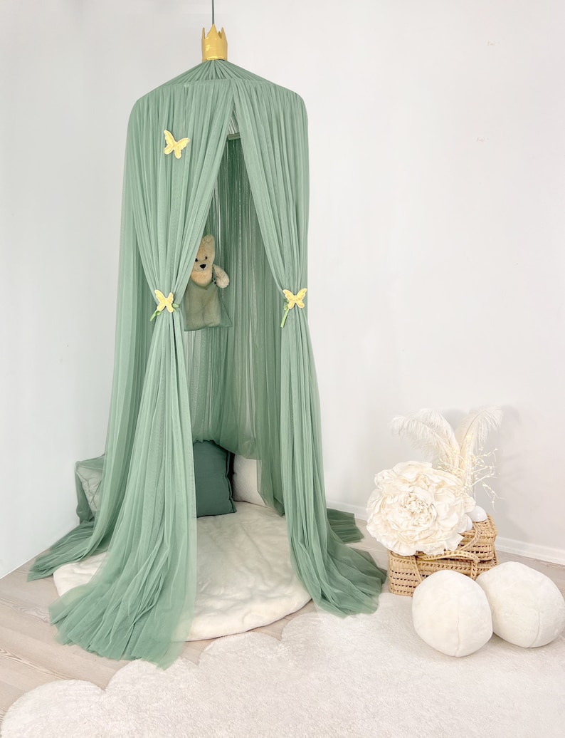 sage green canopy, tulle canopy,green kids canopy, canopy bed, reading corner