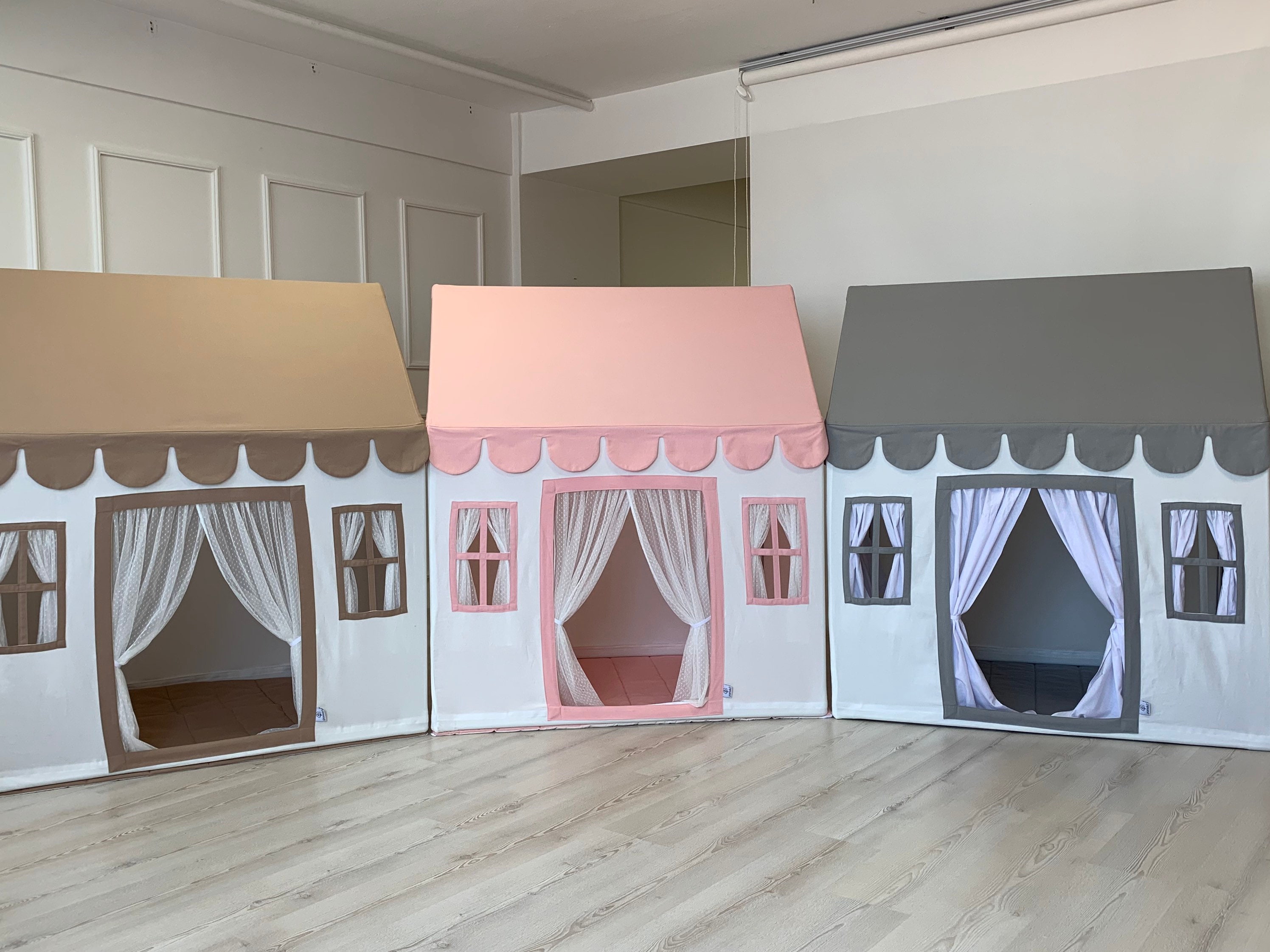 Playhouse Kids Playhouse in Brown and White Canvas Play Etsy